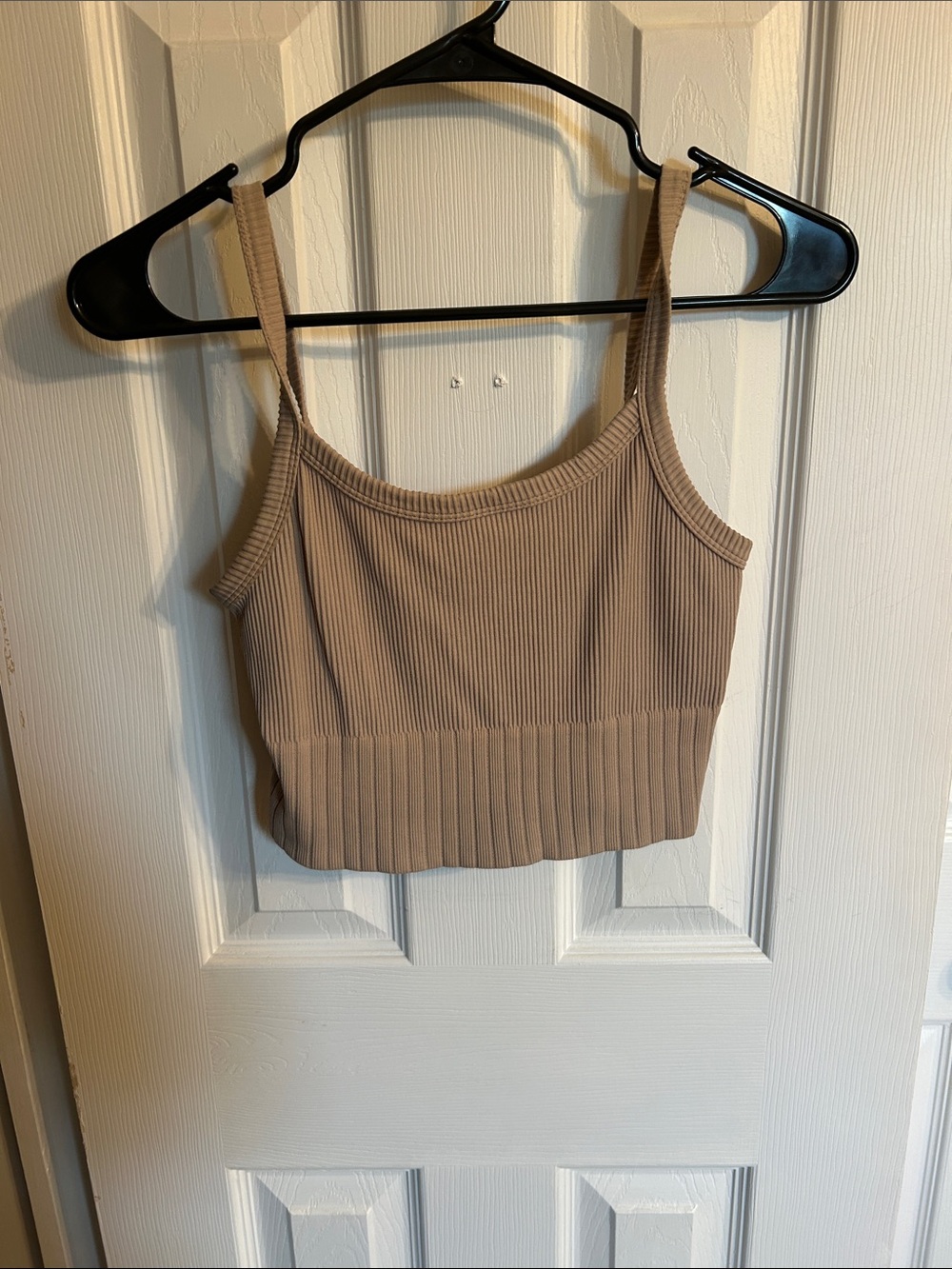 Ribbed Cropped Tank Top - Taupe